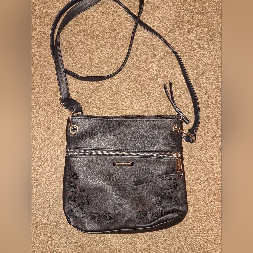 Rossetti Black Crossbody Bag with Floral Embroidery